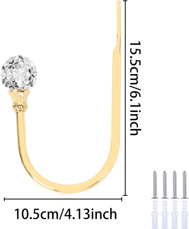 groleca 2 x Heavy Duty U Shaped Metal Curtain Holdbacks Curtain Tiebacks with Clear Crystal Ball Pull Backs Curtain Holders for Drapes (Gold) - Image 5